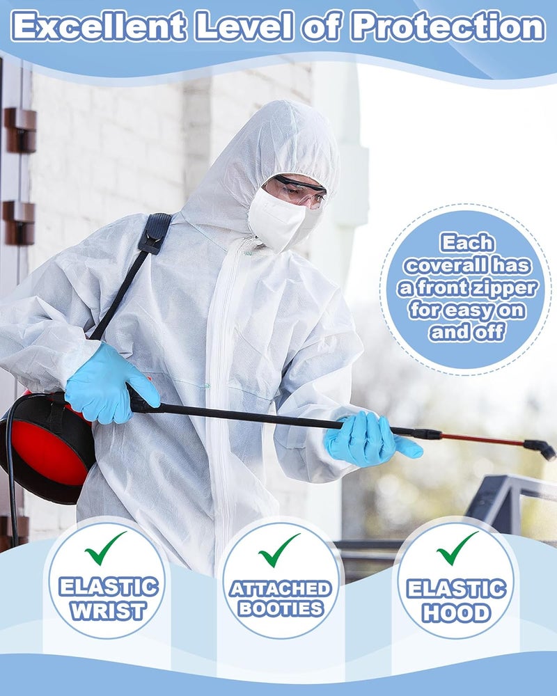 Shyyween 10 Set Hazmat Suits Disposable Protective Paint Coverall Suit with Shoe Covers Nitrile Glove Mask Wrists Ankles Hood - Image 4